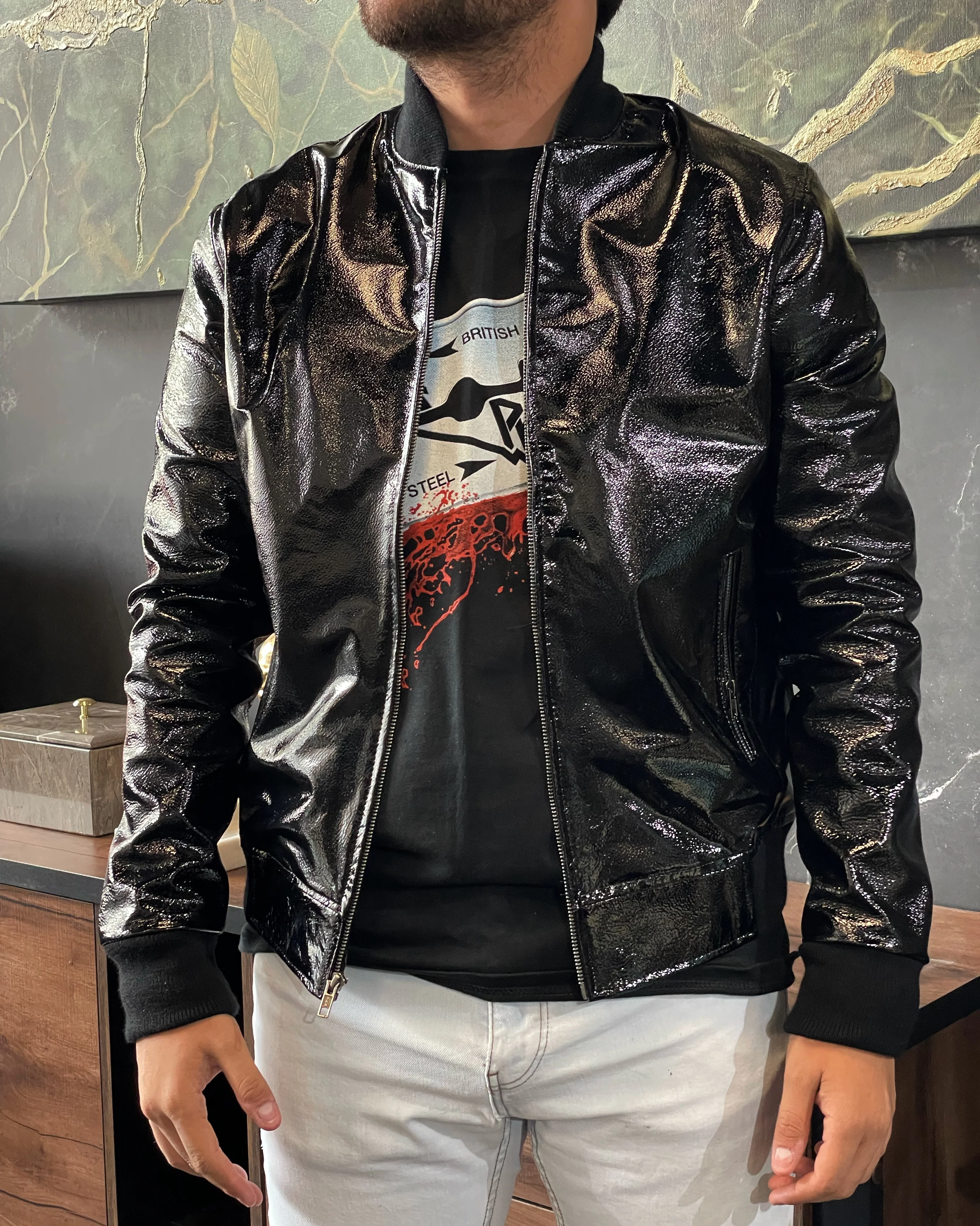 -bomber charol negro unisex- - Image 3